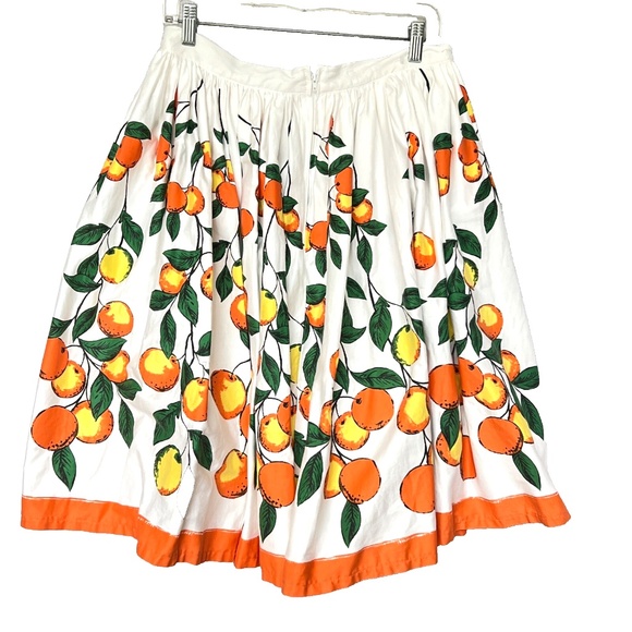 Pinup Couture Jenny Skirt Full Size 1X Orange Fruit Peaches Border Cotton Knee - Picture 2 of 4